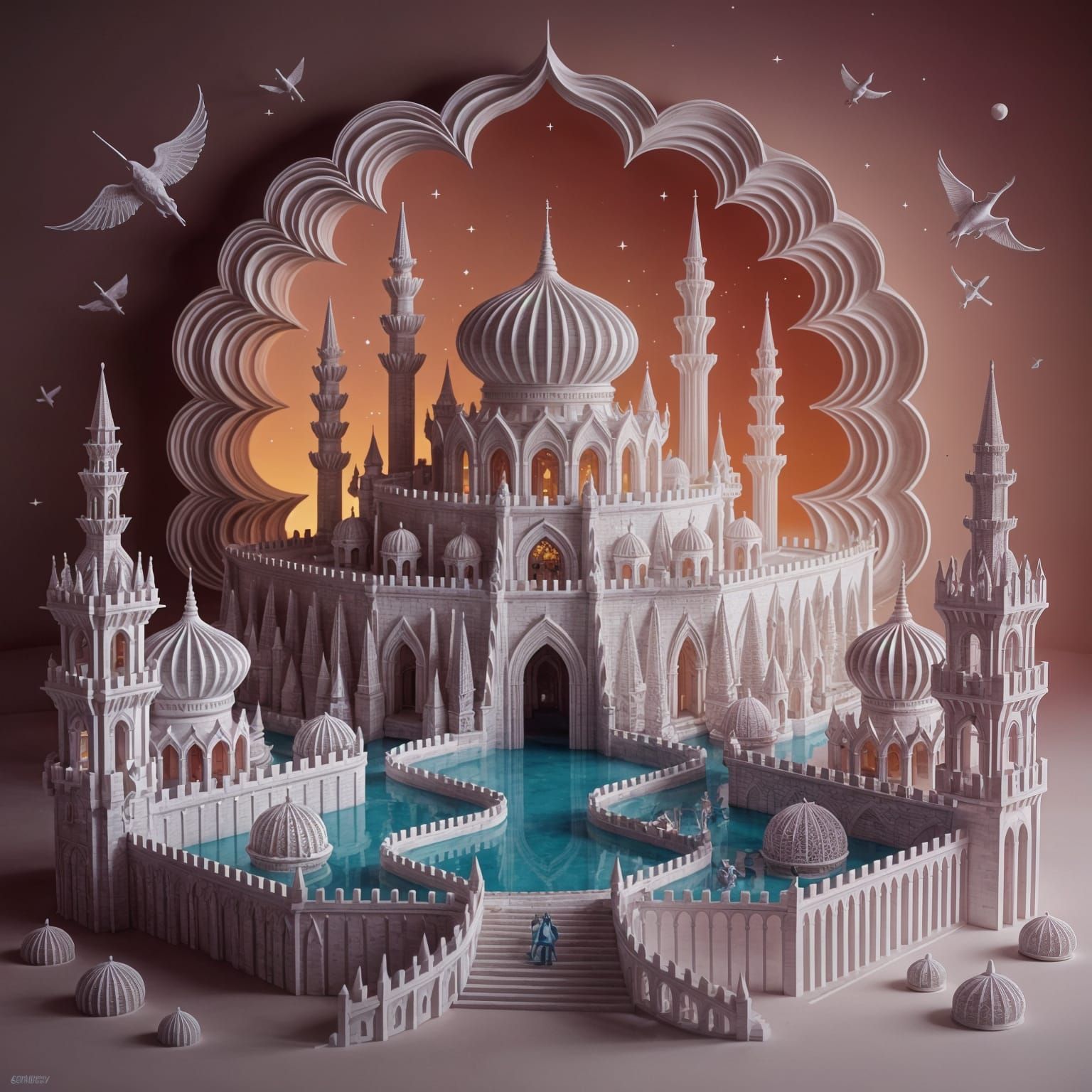 Ancient Elven City in Ethereal Sunset