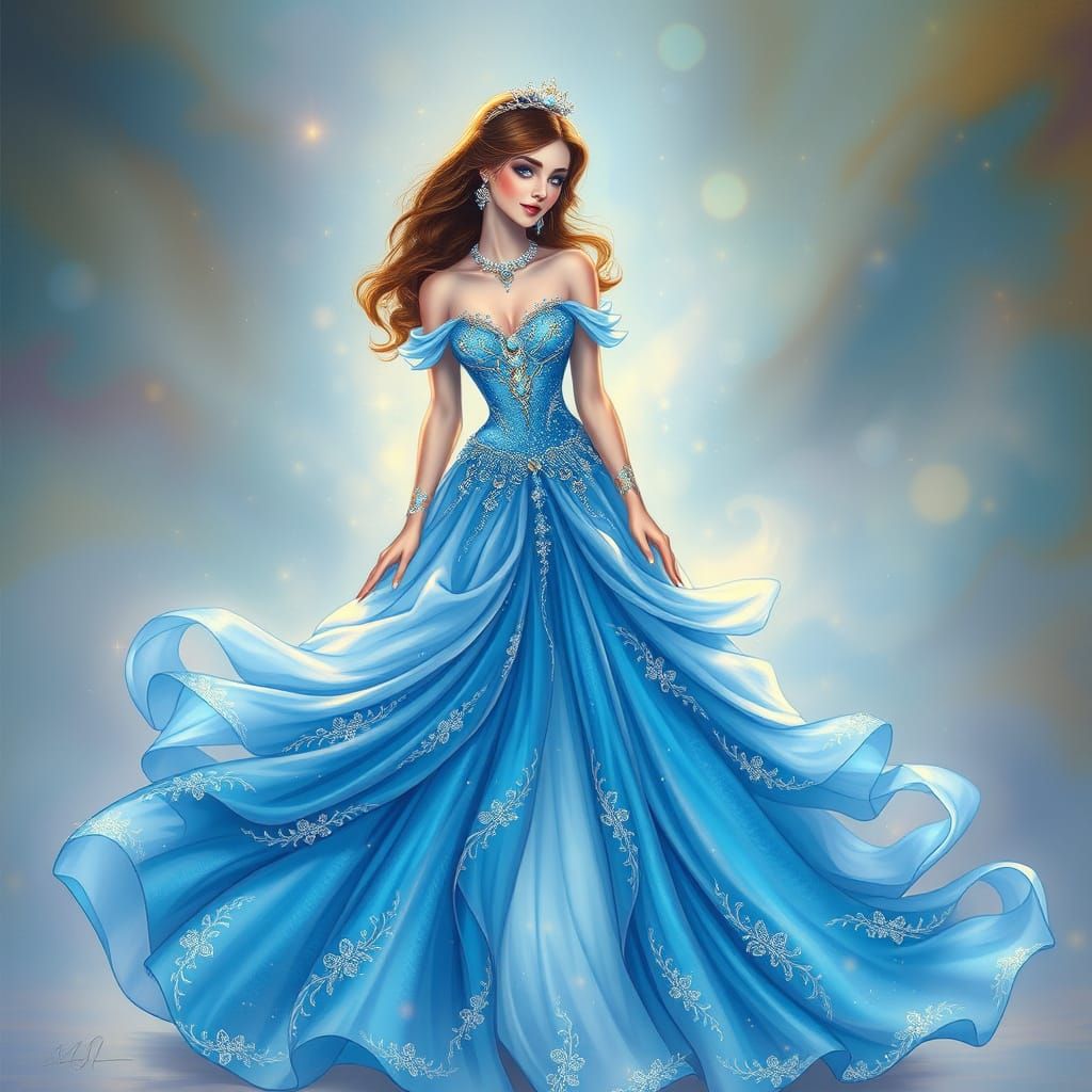 Princess in Blue Gown, Art Nouveau Style