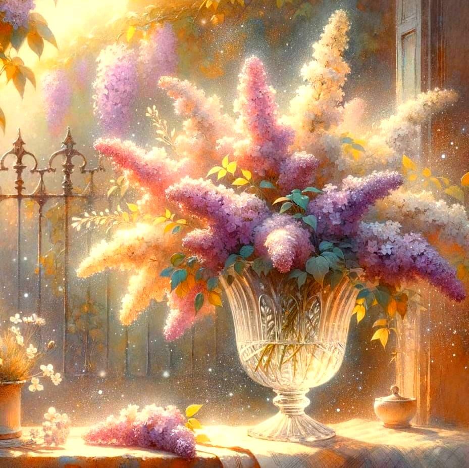 Delicate Lilac Blooms in Vintage Watercolour Style