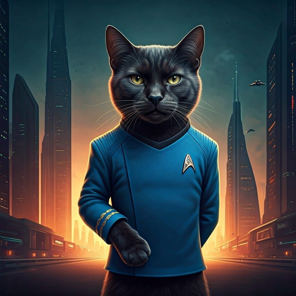 Vulcan Feline in Futuristic Starfleet Uniform