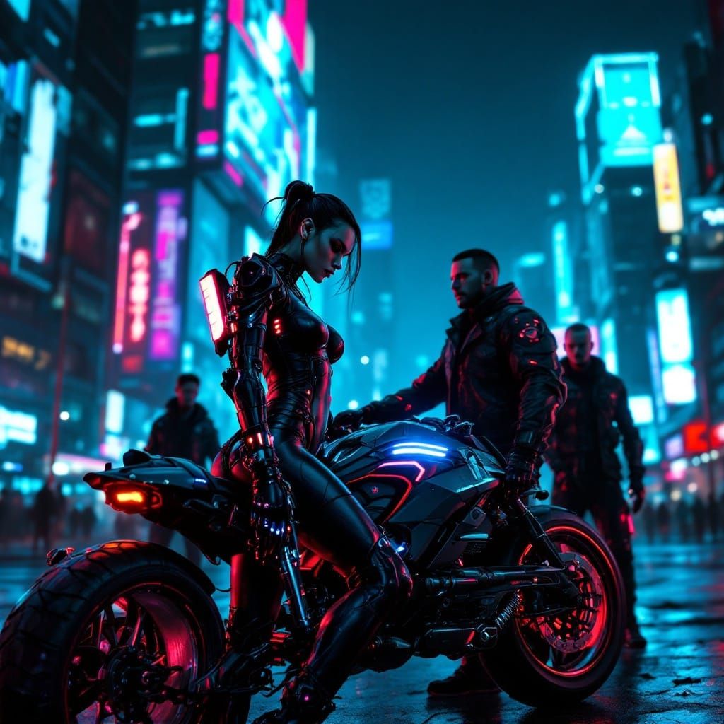 Cyberpunk Warrior in Neon-Lit Futurism