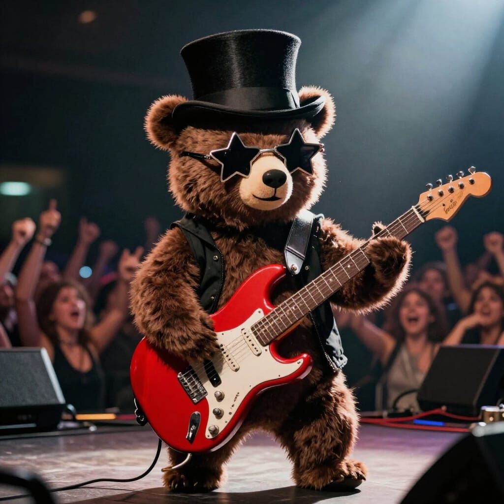 Bear Cub Rocks Out on Electric Guitar at Concert