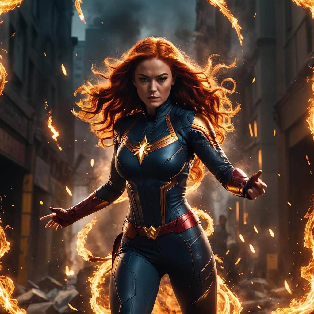 Jean Grey: Fiery Superhero in Comic Book Style