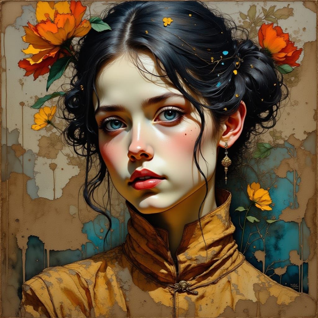 Surreal Figure Embraces Chaotic Artistic Expression