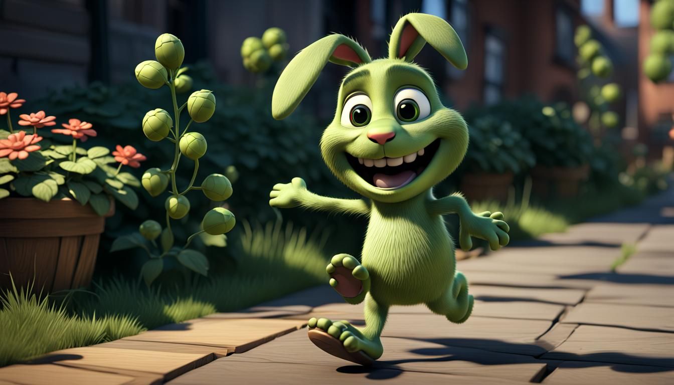 Rabbit Hops with Unbridled Joy in Vibrant Pixar Cartoon