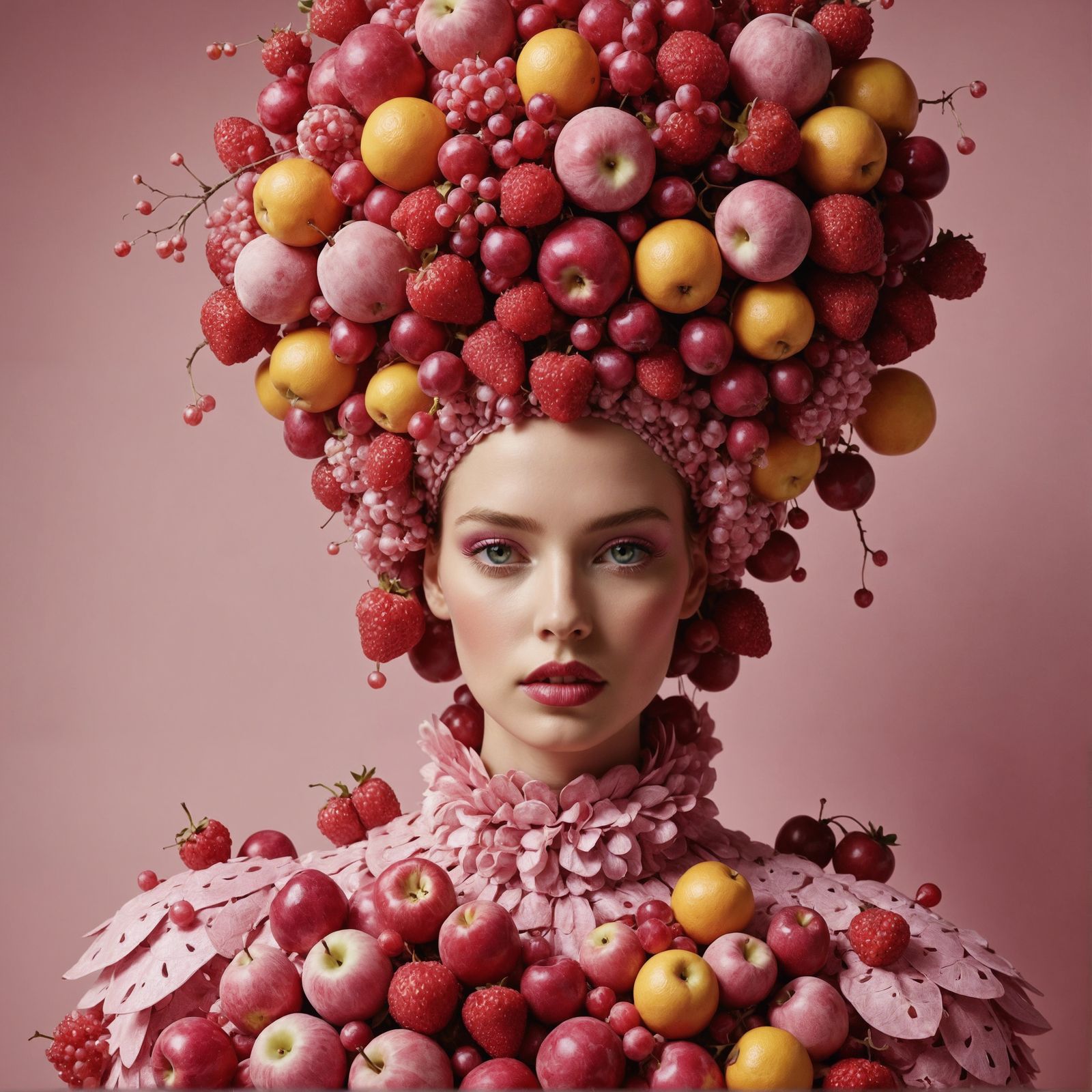 Pink Fruit Haute Couture: A Conceptual Fashion Photo