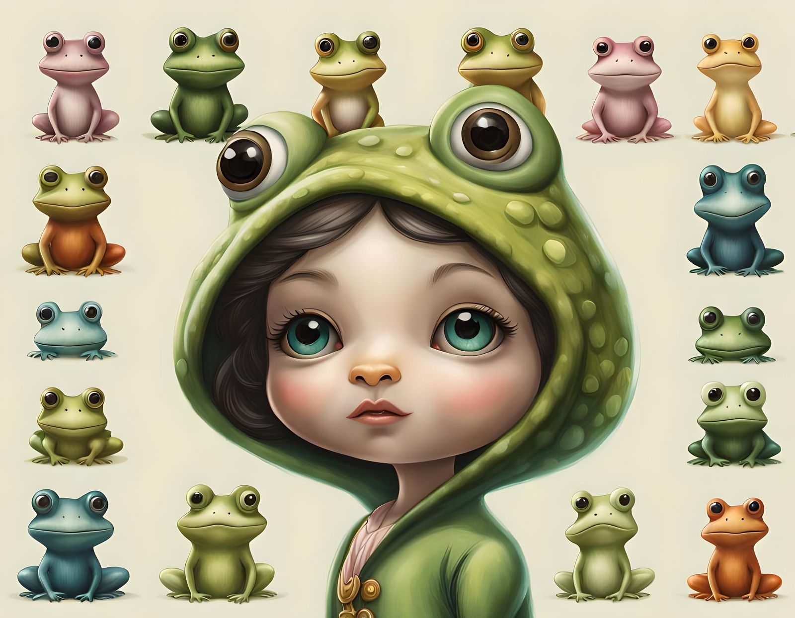 Anthropomorphic Frog Princesses in Dreamy Swamp