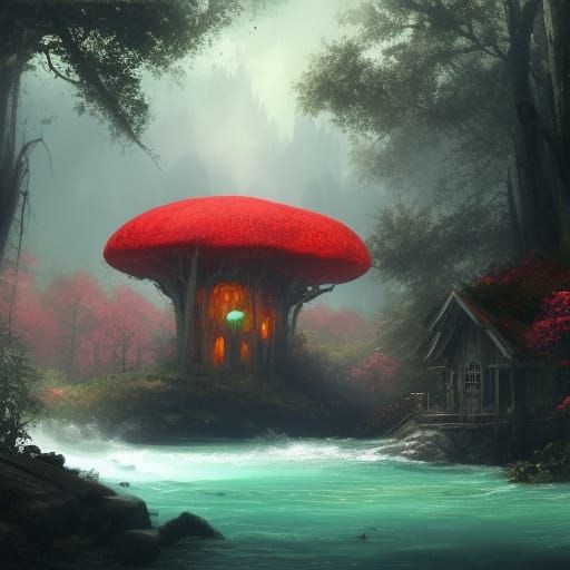 High Gothic Cottagecore House in Mushroom, Fantasy Art
