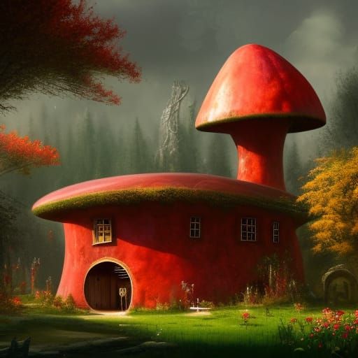 Fantasy Cottagecore House in Giant Mushroom, Gothic Style