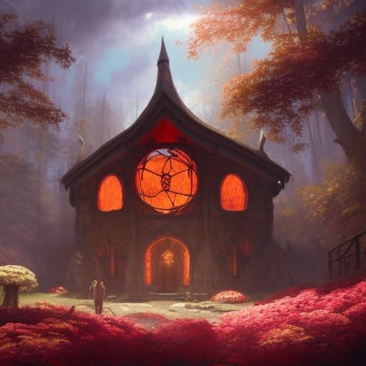Fantasy Cottagecore House in Mushroom, Gothic Art