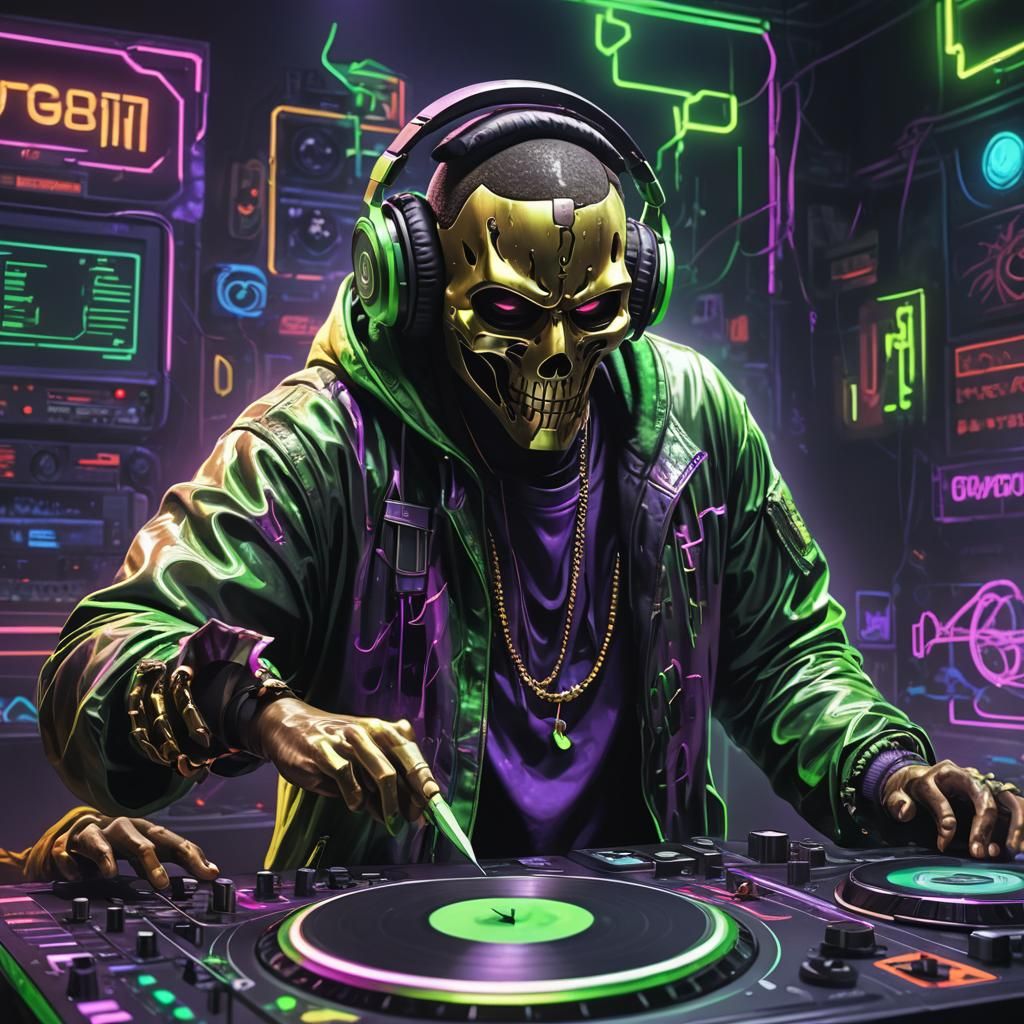 Ghostface DJ in Urban Neon Digital Art