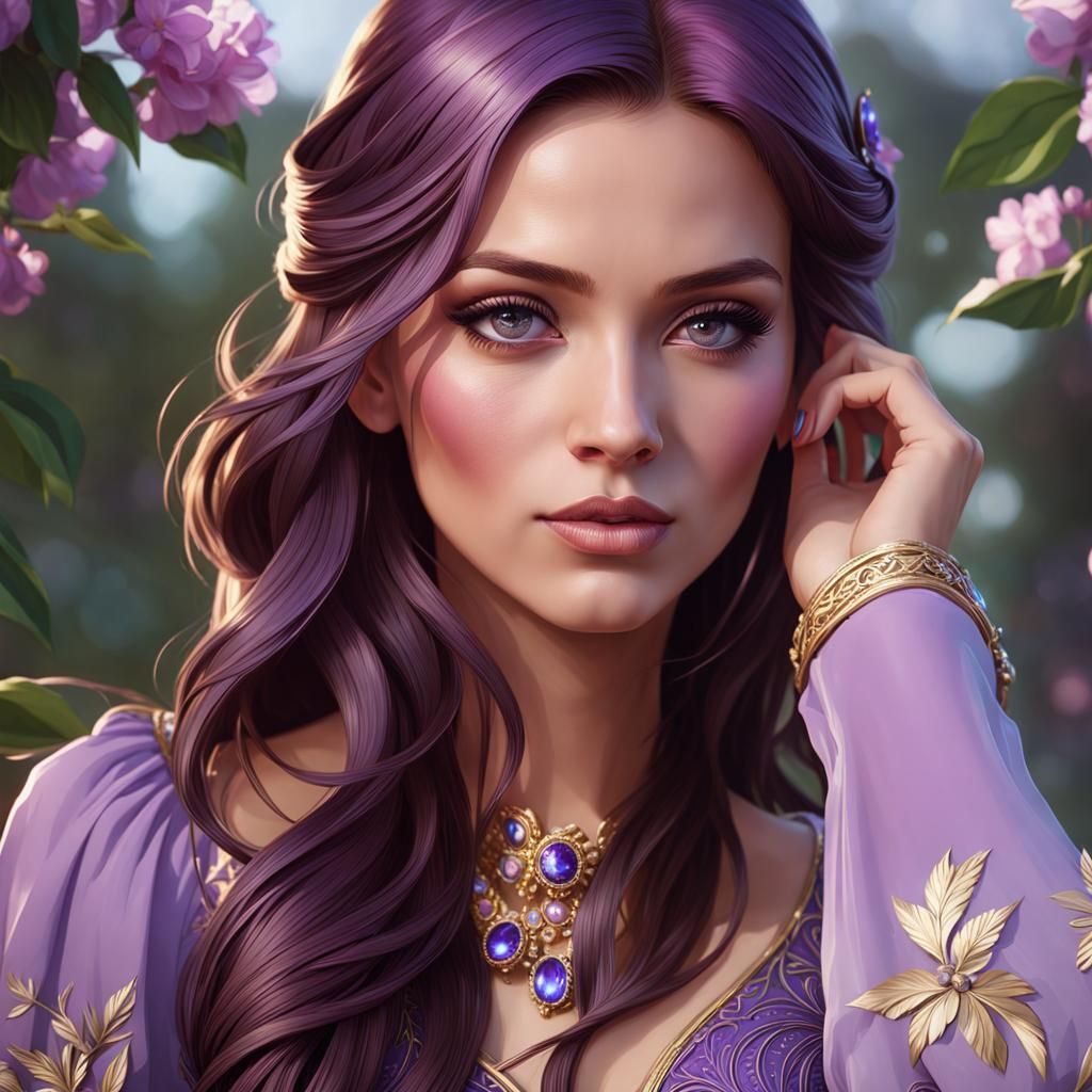 Purple Dress Portrait in Hyperdetailed Art Style
