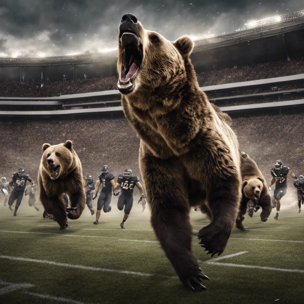 Grizzly Bears Disrupt Football Game: Hyperrealistic AI Image