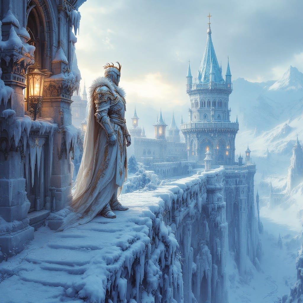 Regal Knights Guard Winter Citadel in Frosty Fantasy Landsca...