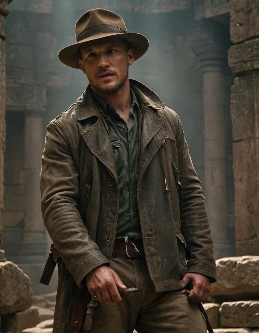 Indiana Jones in Ancient Temple: Cinematic Film Still