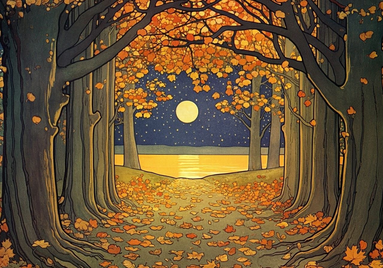 Golden Autumn Dawn in Art Nouveau Style