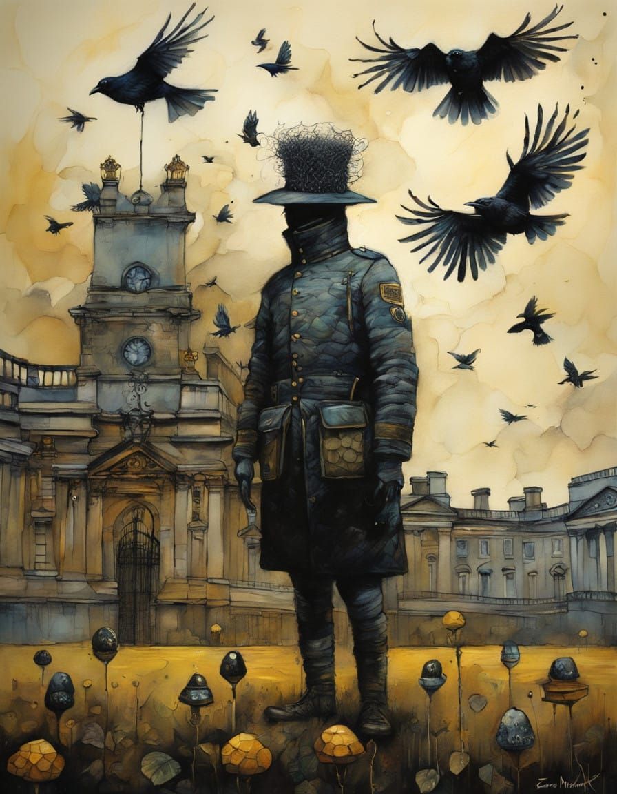 Surreal Cyberpunk Bee Guardian of Buckingham Palace