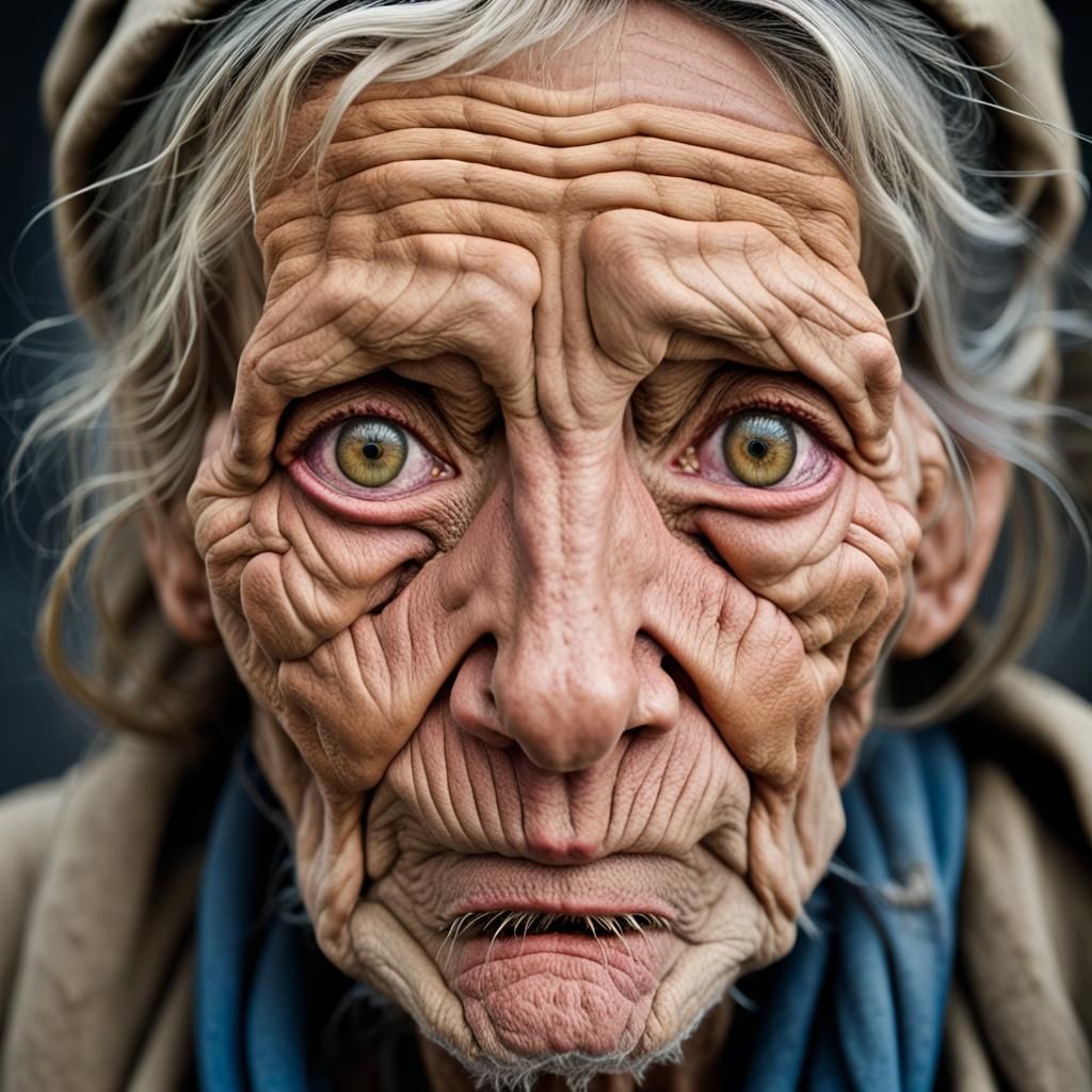 Moving Portrait of a Disheveled Homeless Woman