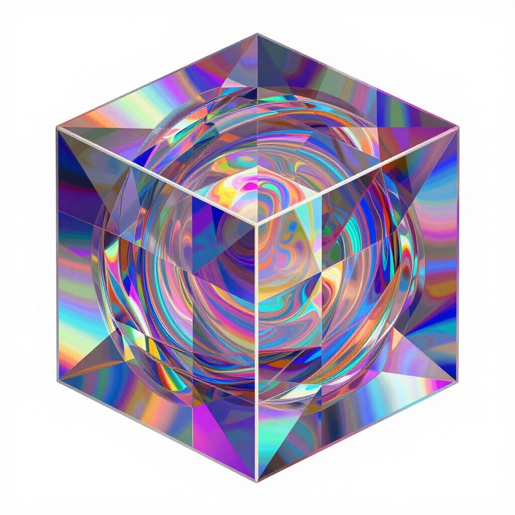 Psychedelic Crystalline Cube With Internal Universe