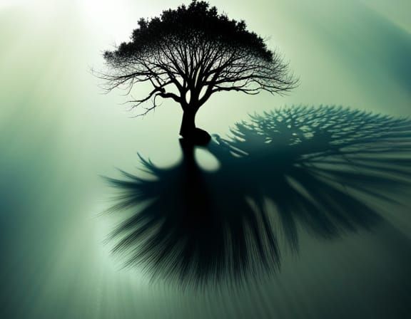 tree shadow over the water bird perspective