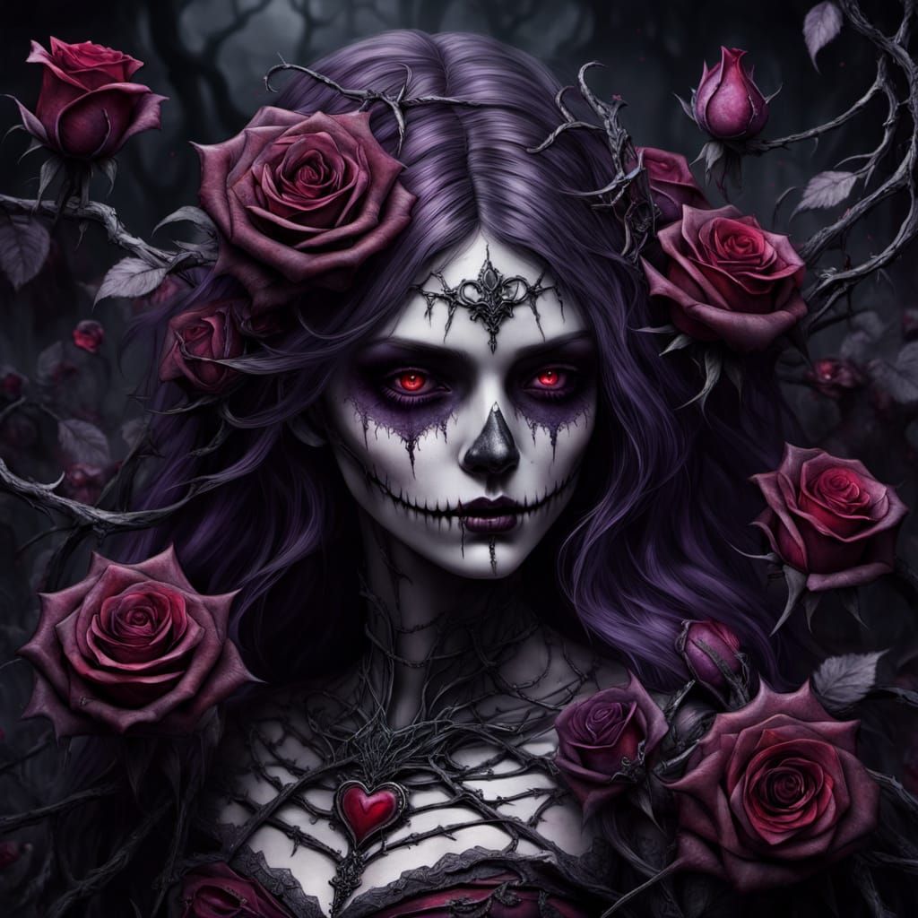 Gothic Valentine's Day Art With Roses and Hearts