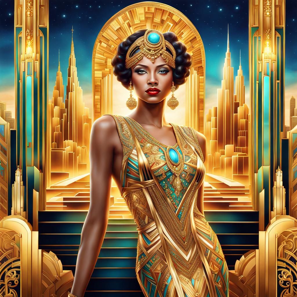 Art Deco Gratescape with Gold Ornaments