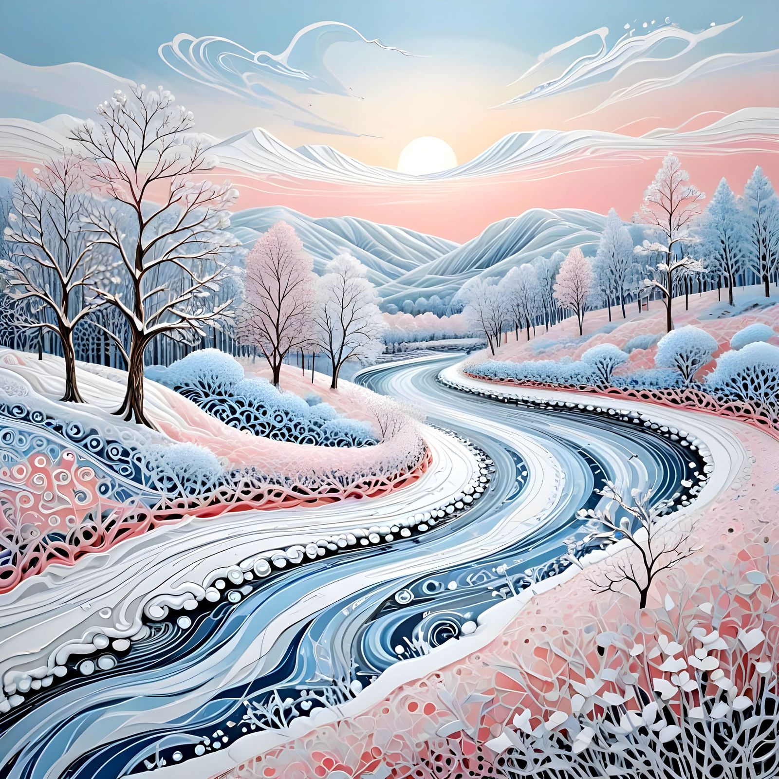 Whimsical Winter Wonderland in Soft Abstract Art
