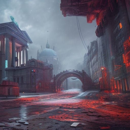Abandoned Berlin Street in Detailed Matte Painting