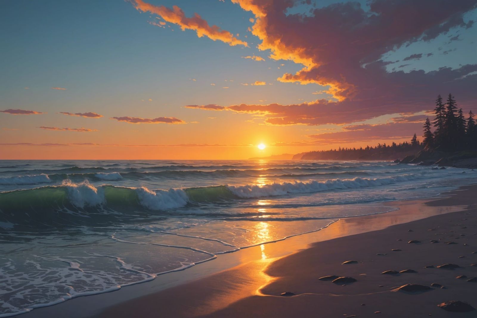 Majestic Beach Sunset in Golden Hour Lighting