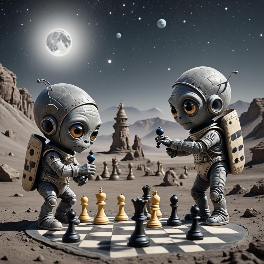 Hyperrealistic Aliens Play Chess on the Moon