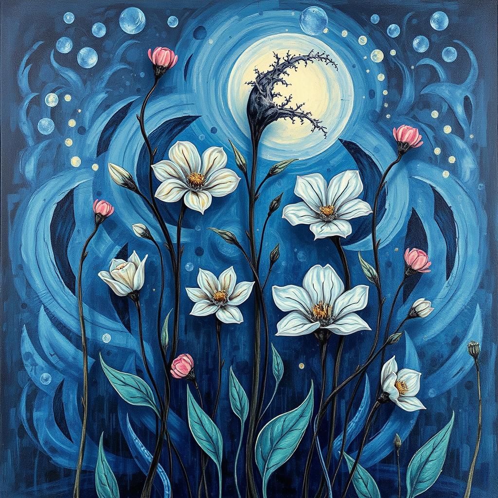 Surreal Dystopian Flowers in Abstract Impasto Style