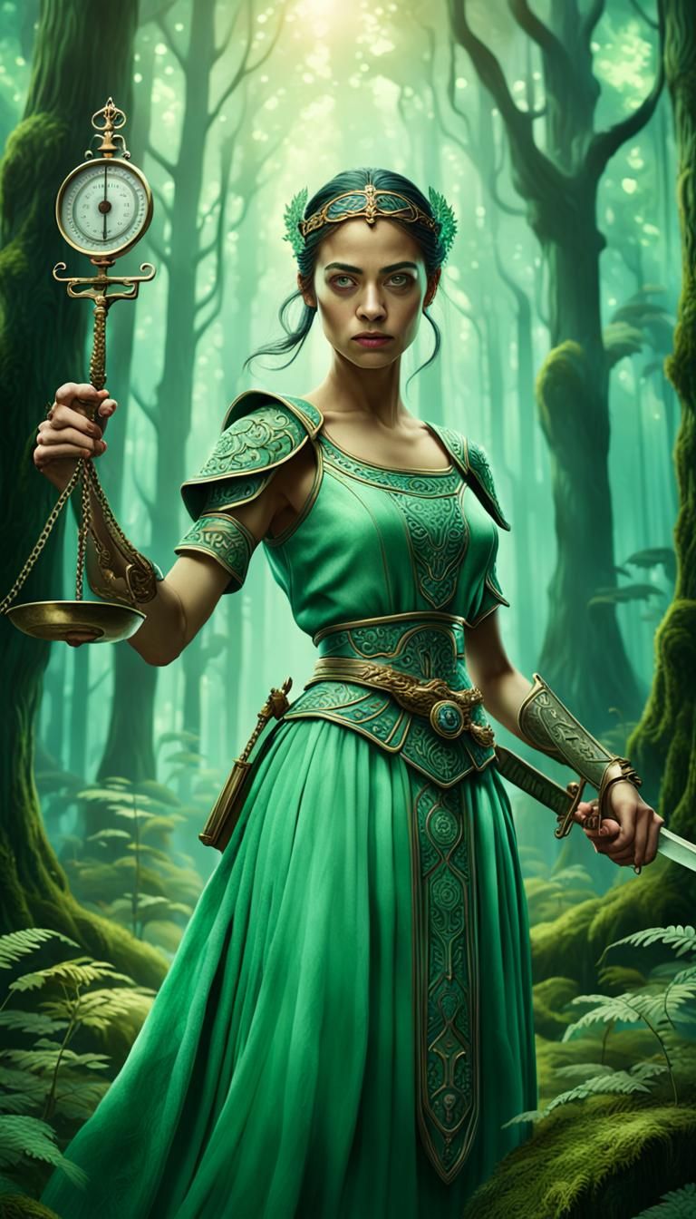 Lady Justice in Magical Forest: Fantasy Art