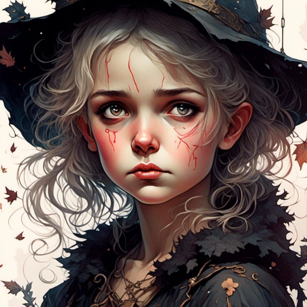 Cute Witch Girl in Aquarelle Style