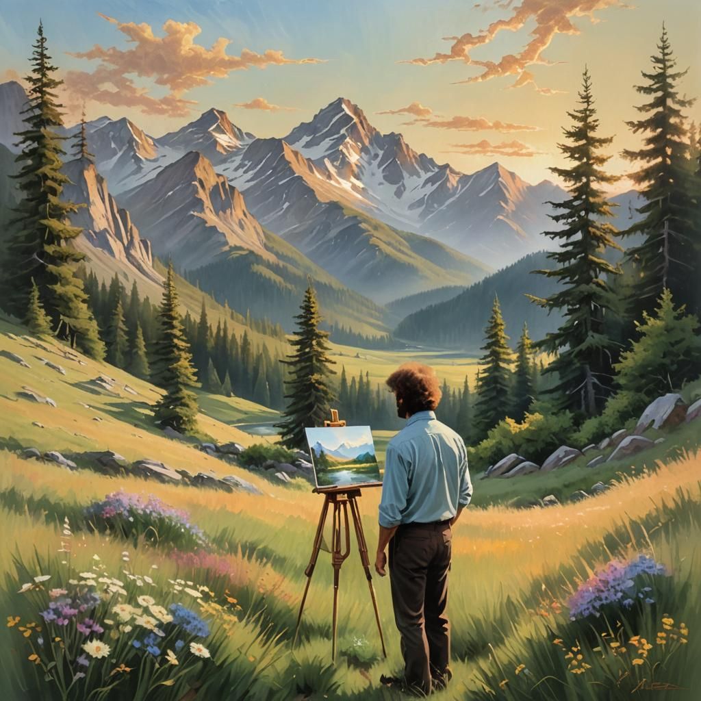 Bob Ross Paints Serene Mountain Landscape