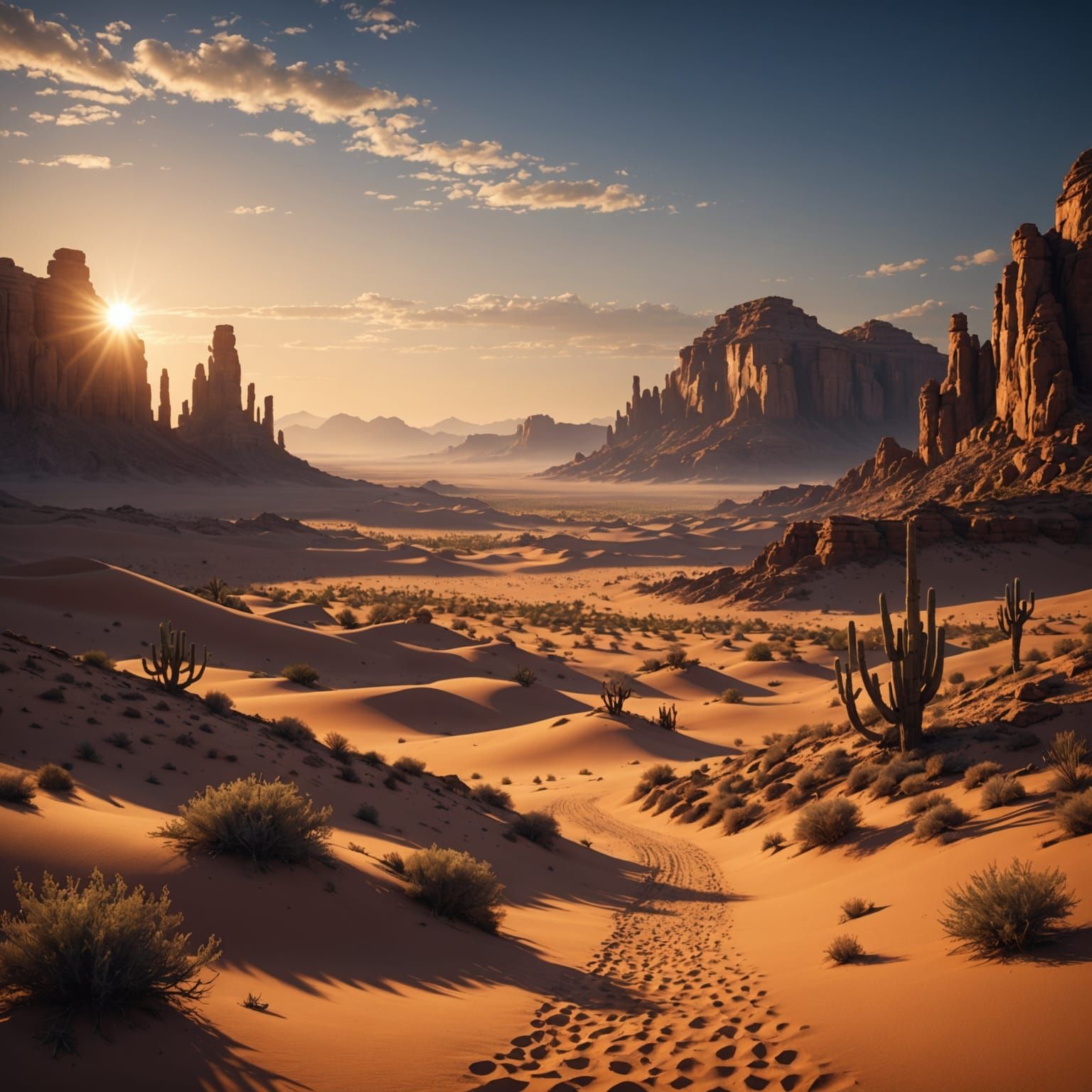 Sunset Desert Oasis in Vibrant Color