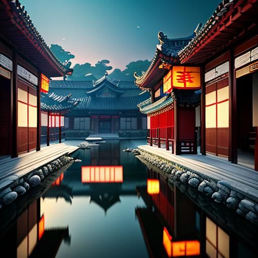 Chinese Girl in Green Hanfu, 3D Anime Art