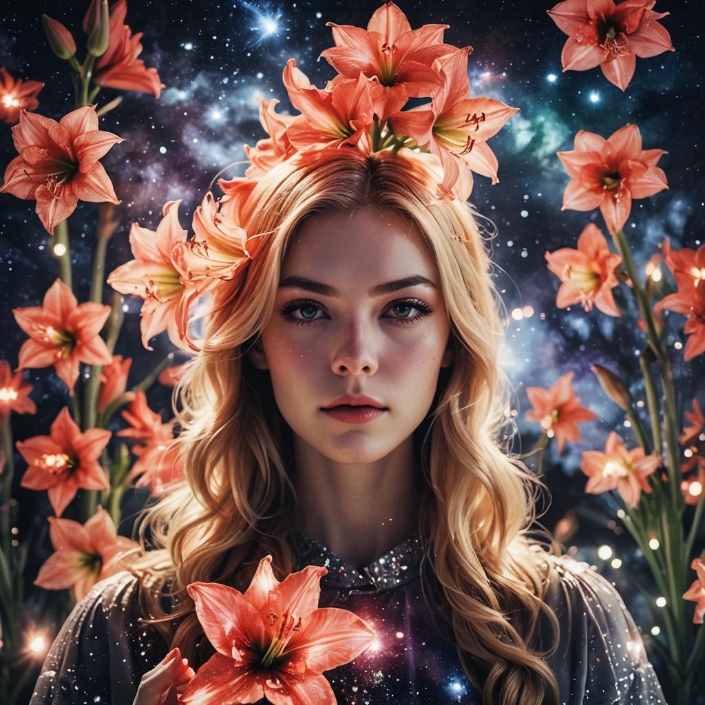 Amaryllis Beauty in Nebula Night Sky