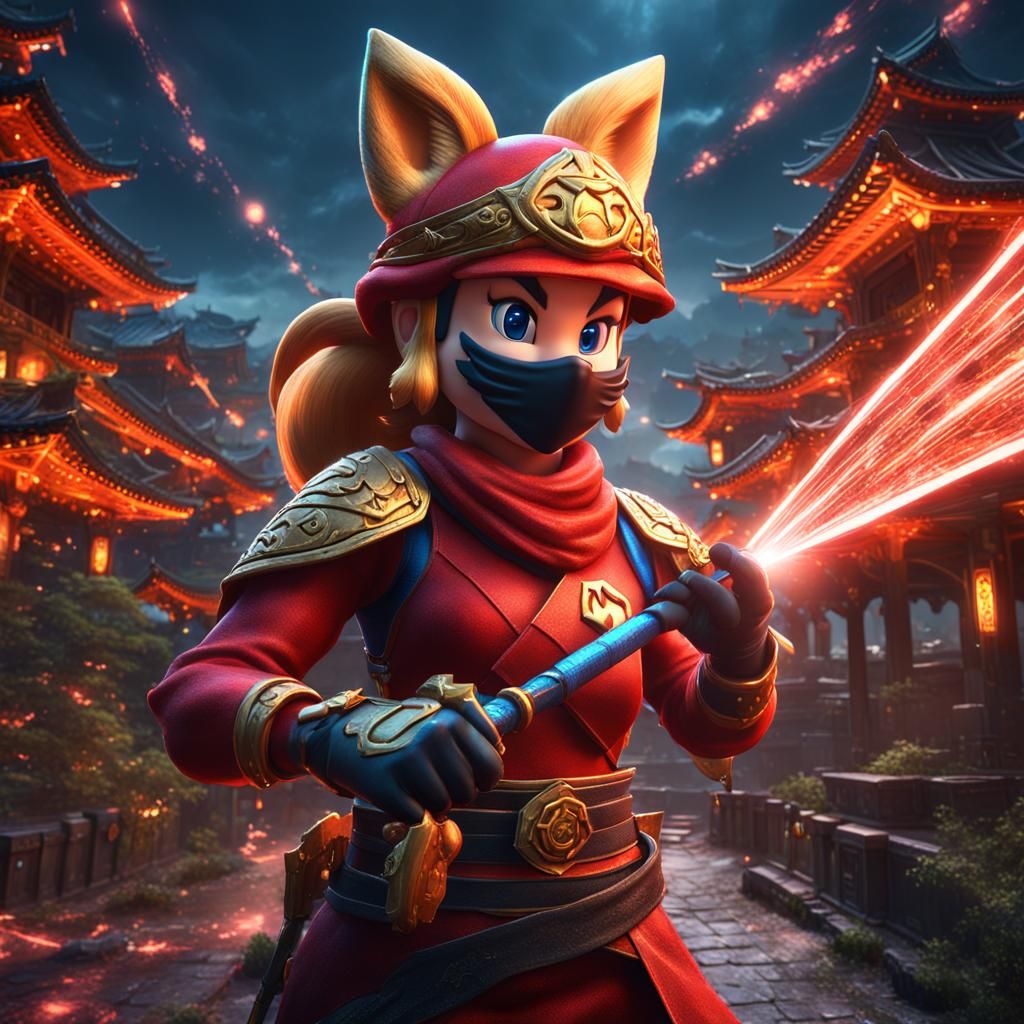 Laser Ninja Kitsune Character in Detailed Fantasy Art