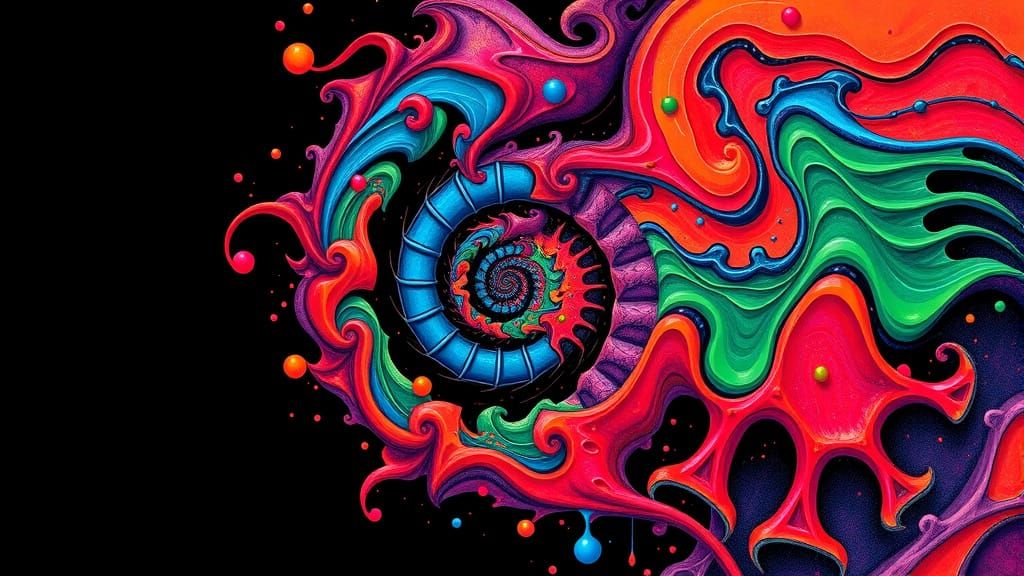 Surreal Cyberpunk Splash Art: Vibrant Fibonacci Spiral