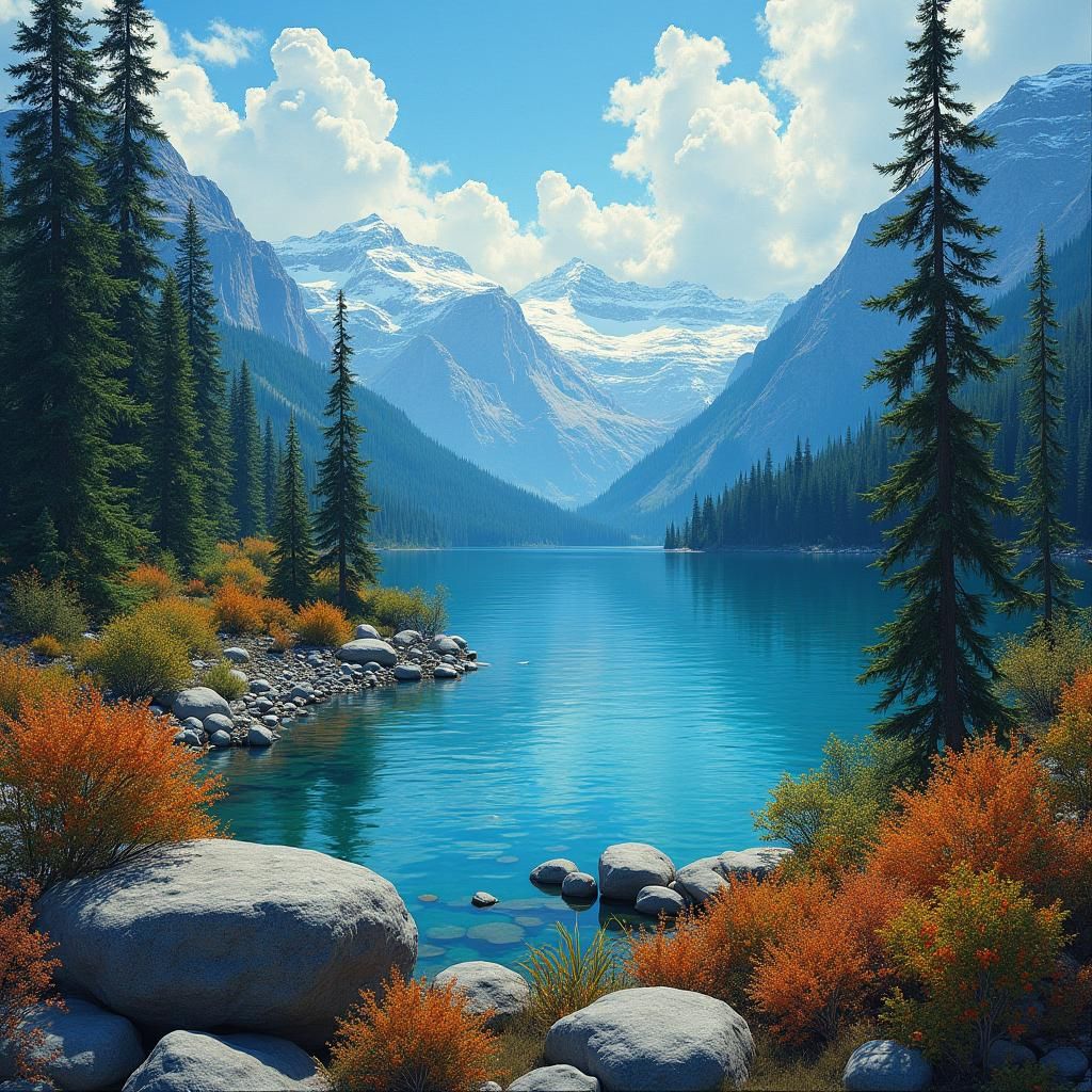 Canadian Lake Landscape in Detailed Matte Painting Style