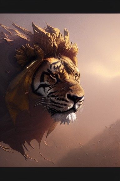 Lion head on a tiger body a masterpiece, 8k resolution, dark fantasy concept art, by Greg Rutkowski, dynamic lighting, h...