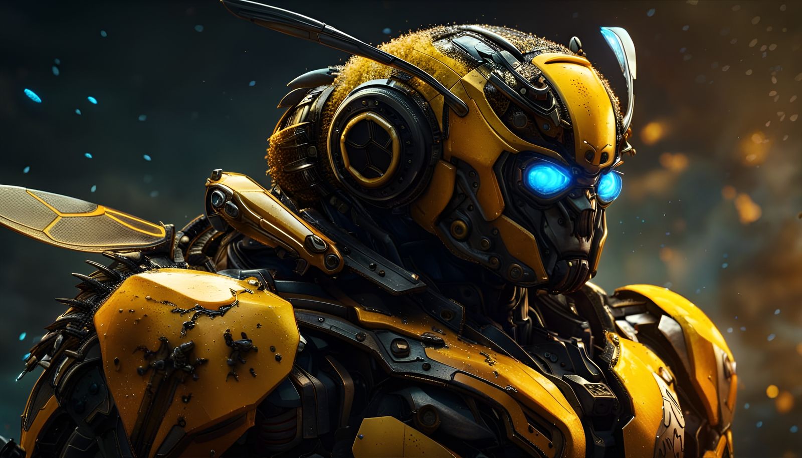 Bumblebee Portrait in Detailed Matte Painting Style