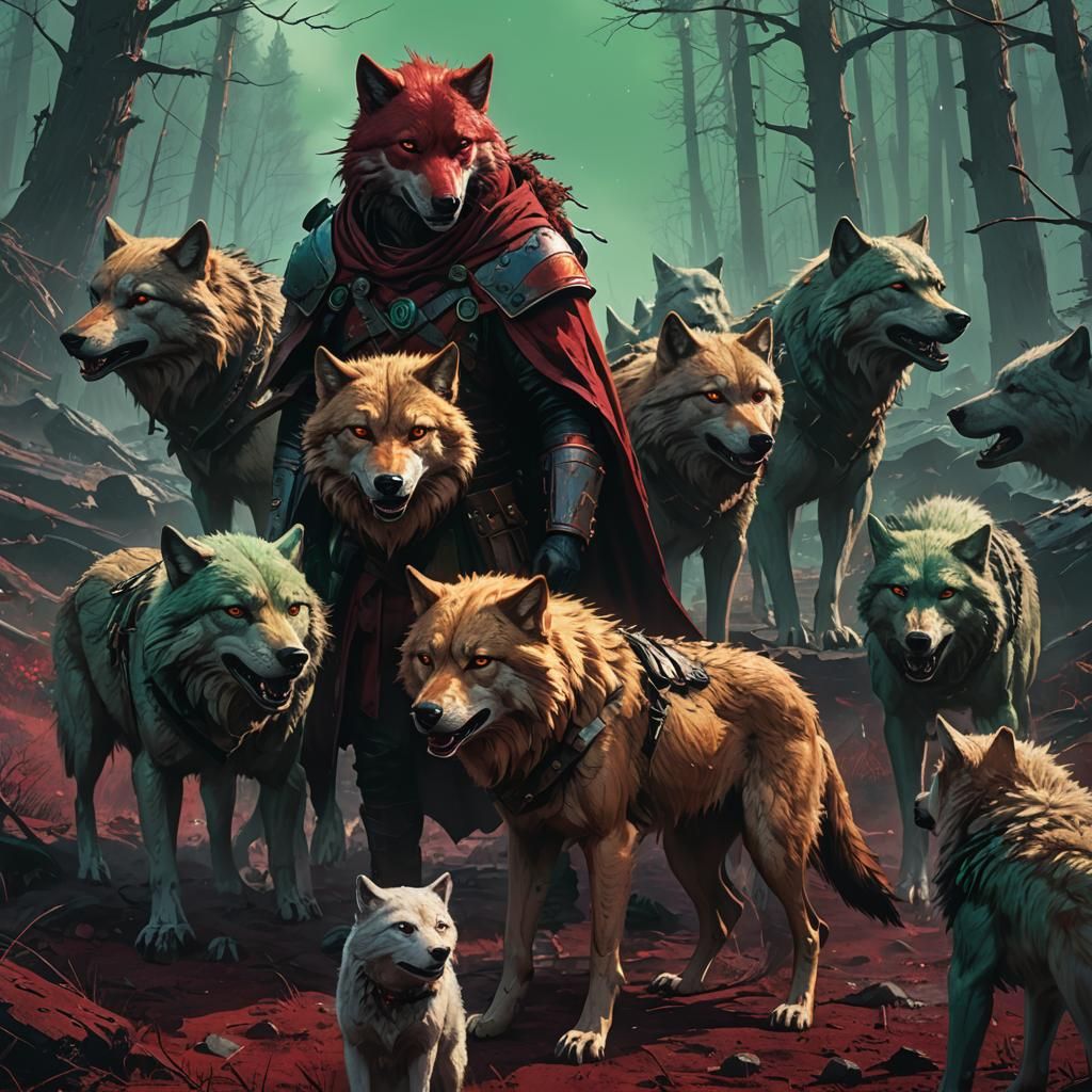 Leonin Relic-Warder Confronts Wolves: Fantasy Matte Painting