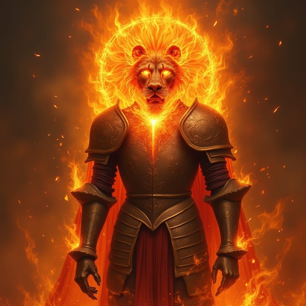 Regal Sun-Kissed Armory with Blazing Lion Fire Flower