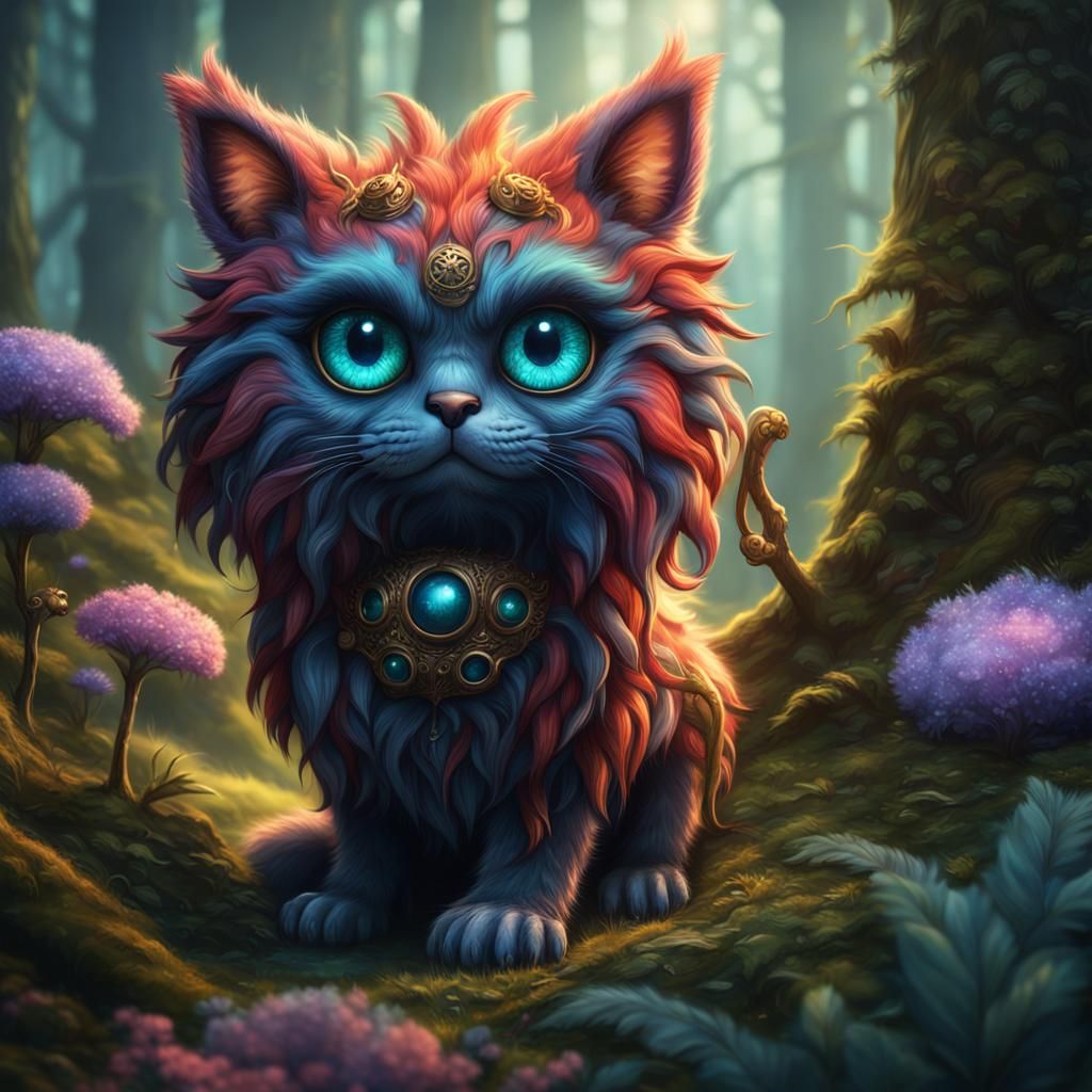 Mythical Cat-like Forest Creature in Detailed Matte Painting