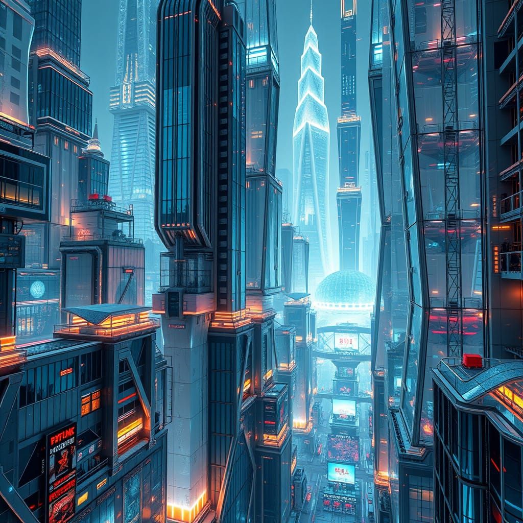 Glistening Futuristic Cityscape Radiates Effulgent Light