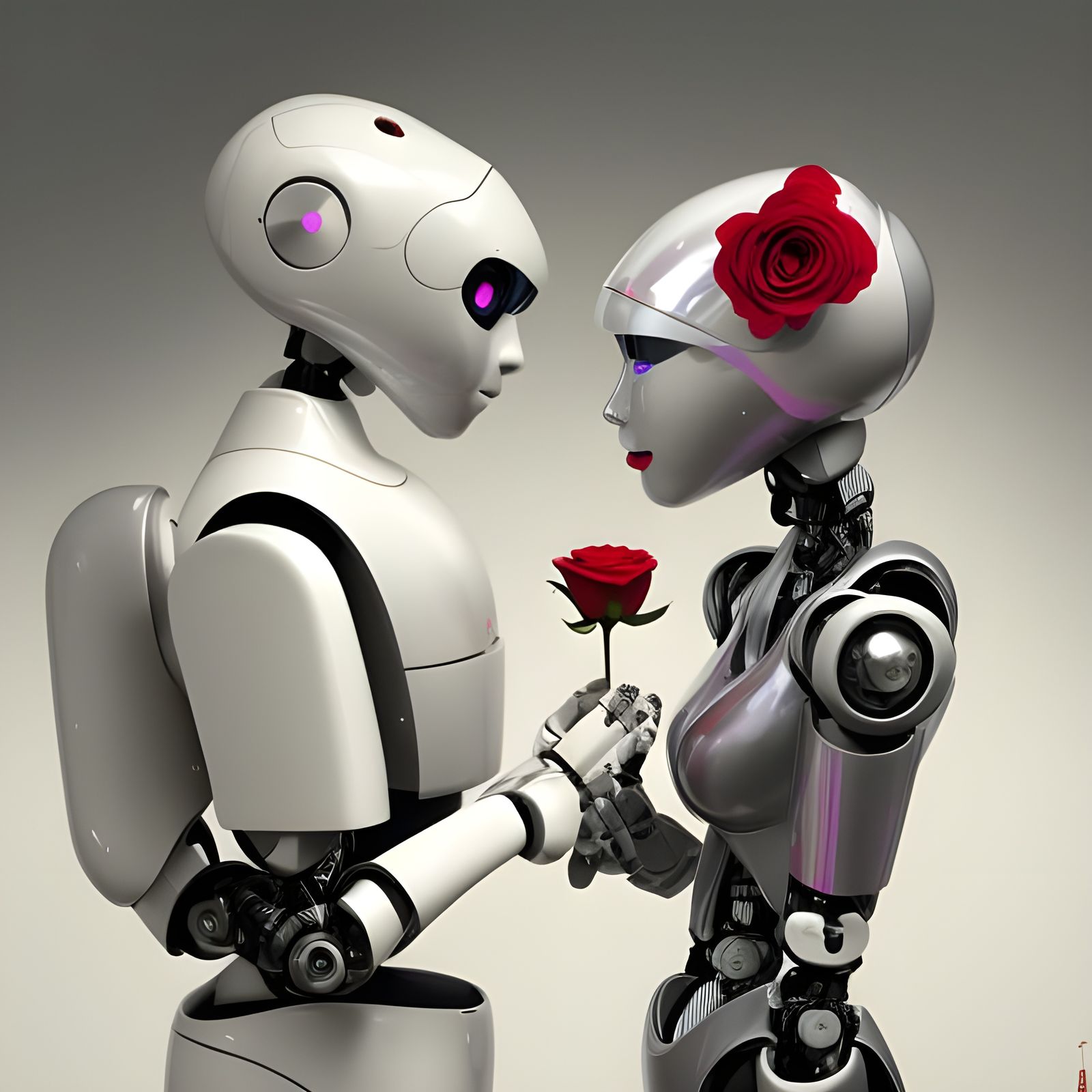 Robots on a First Date in Futuristic Style
