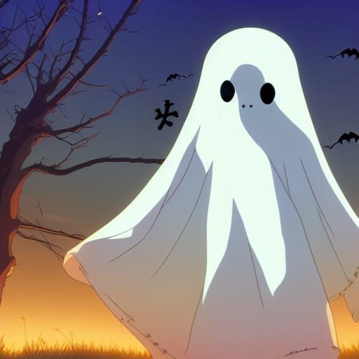 Cute Halloween Ghost in Anime Style