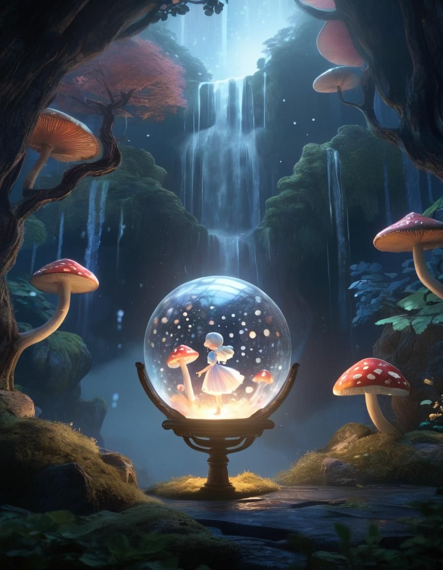 Elder Woman Gazing into Magical Orb in Anime Style