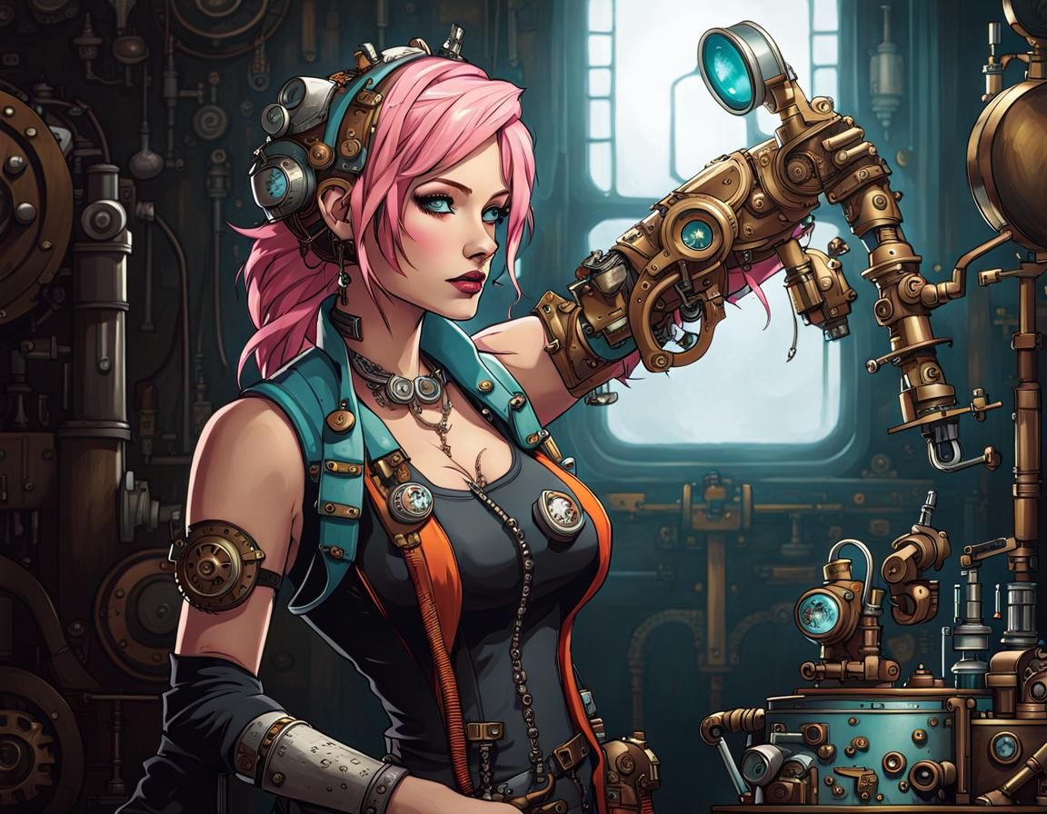 Steampunk Mechanic with Prosthetic Arm